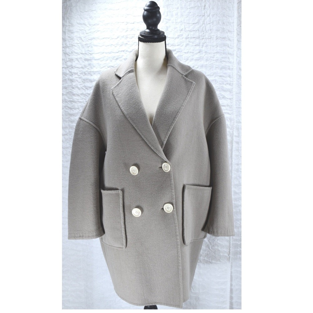 Peacebird Women Grey Wool Blend Double Breasted Oversized Coat A1AA84150 Size S